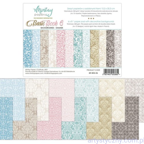 Papier Mintay Stylowe Tła - Basic Book 6 Damask - połówka MT-BKG-06