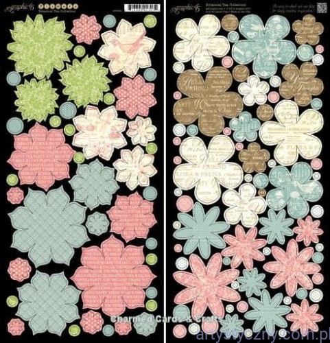 Scrapki Kwiatki - Botanical Tea Collection - Die Cut Flowers by Graphic45 - 2 arkusze