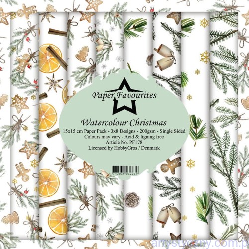 Zestaw papierów Dixi Craft 15x15cm - Watercolour Christmas PF178