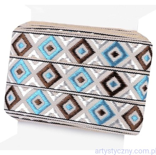 Taśma Dekoracyjna Krajka 13mm Beż Turkus Brąz Indiańska