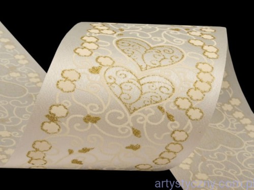 Luksusowa Wstążka Tasiemka Serca z Brokatem, 1 metr