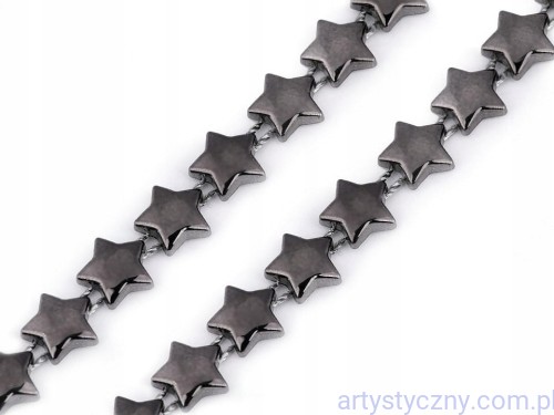 Taśma Dekoracyjna 10mm Gwiazdki Srebrna Hematyt - 1 metr
