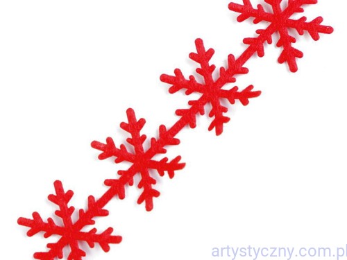 Filcowe Śnieżynki - 5 metrów - Płatki śniegu z filcu - Czerwone