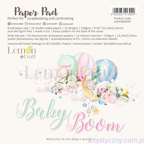 LEM-BABY09 BABY BOOM - Bloczek papierów do scrapbookingu Lemoncraft 15x15cm
