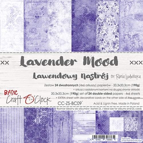 Zestaw papierów do scrapbookingu Craft o'Clock - Lavender Mood - 20x20cm CC-ZS-BC09