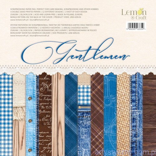 Zestaw papierów do scrapbookingu GENTLEMEN 30x30cm Lemoncraft LEM-GEN-01
