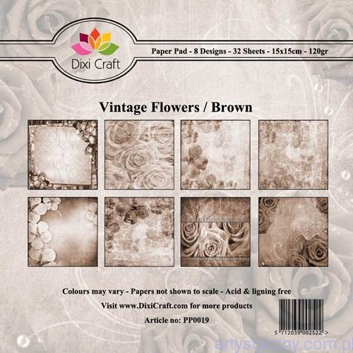 Papiery Dixi Craft - 15x15cm Vintage Flowers/Brown PP0019