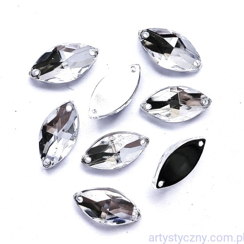 Szlifowane kamienie, dżety do przyszycia 7x15mm, 20szt, Crystal