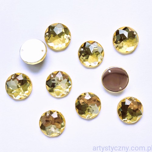 Dżety kamienie cyrkonie kryształki do przyszycia 15mm - 100 szt - Złote Miodowe