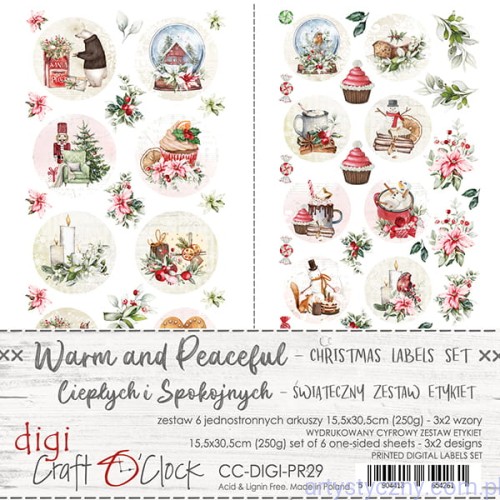 Zestaw etykiet 2szt do wycięcia - Warm and Peaceful - Boże Narodzenie - Craft o'Clock CC-DIGI-PR29
