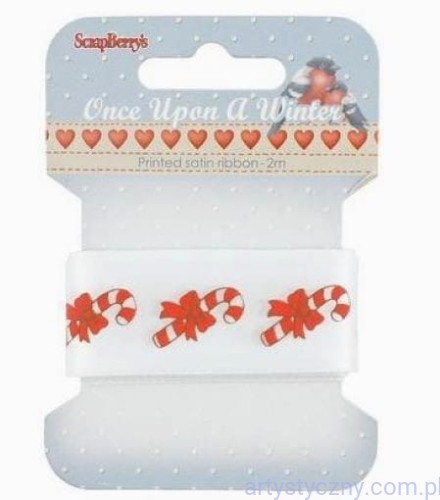 Tasiemka wstążka atłasowa satynowa - Candy Cane - 25mm/2m - Boże Narodzenie