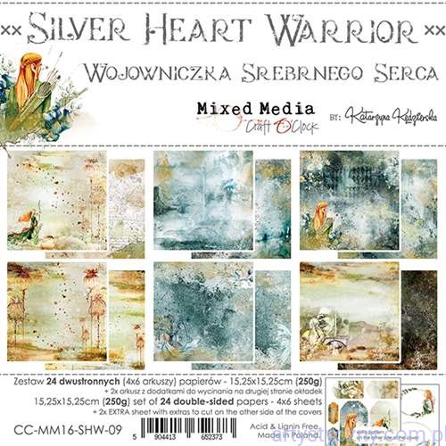 CC-MM16-SHW-09 Zestaw papierów do scrapbookingu Craft o'Clock - Silver Heart Warrior - Mixed Media - 15x15cm