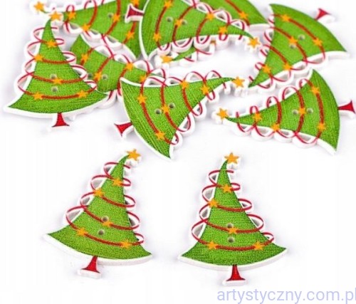 ST120512 Guziki drewniane Choinka - 5 szt - Guzik dekoracyjny na Boże Narodzenie