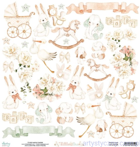 Papier do scrapbookingu Mintay z elementami - Little One - dodatki do wycinania