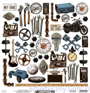 Papier do scrapbookingu Mintay z elementami - Garage - dodatki do wycinania