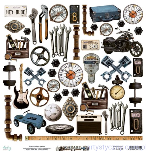 Papier do scrapbookingu Mintay z elementami - Garage - dodatki do wycinania MT-GAG-09
