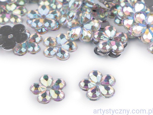 Cyrkonie kryształki do naszywania - 50 szt - kwiatki srebrne AB
