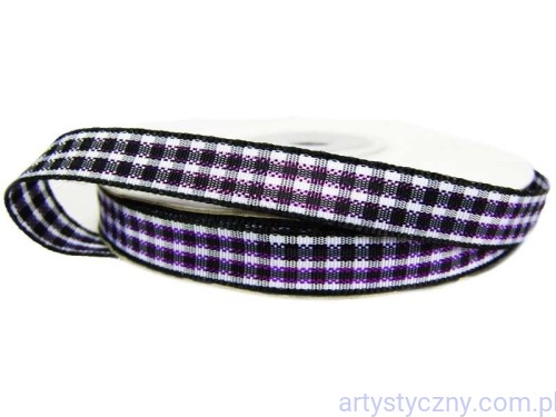 Wstążka tasiemka kraciasta w kratkę - 5 metrów - biało-fioletowa - 10mm