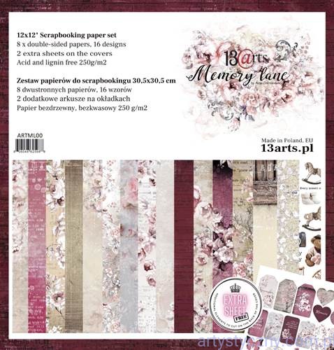ARTML00 Zestaw papierów do scrapbookingu 13arts - Memory Lane - 30x30cm