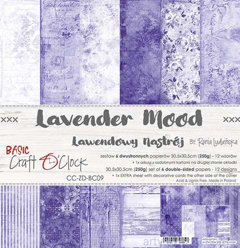 Zestaw papierów do scrapbookingu Craft o'Clock - Lavender Mood - Lawendowy Nastrój - 30x30cm  CC-ZD-BC09