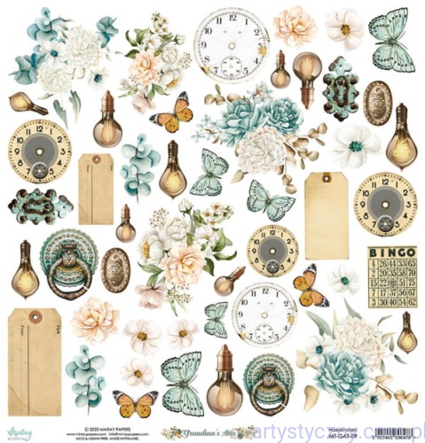 Papier do scrapbookingu Mintay z elementami do wycięcia - Grandma's Attic MT-GAT-09