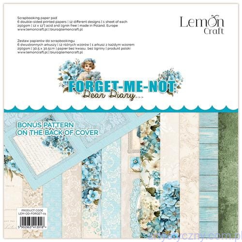 Zestaw papierów do scrapbookingu Lemoncraft - Dear Diary - Forget me not - 30x30cm LEM-DD-FORGET-01