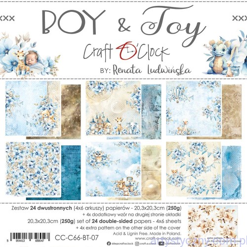 Zestaw papierów do scrapbookingu Craft o'Clock - Boy and Toy - 6ark - 20x20cm  CC-C66-BT-07