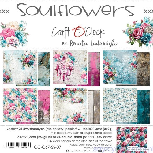 Zestaw papierów do scrapbookingu Craft o'Clock - Soulflowers - 6ark - 20x20cm  CC-C67-SS-07