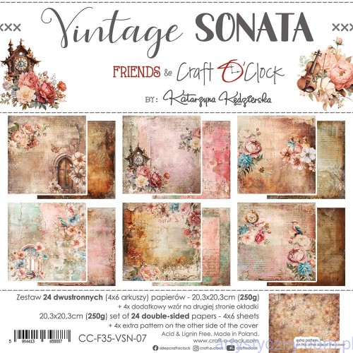 Zestaw papierów do scrapbookingu Craft o'Clock - Vintage Sonata - 6ark - 20x20cm CC-F35-VSN-07