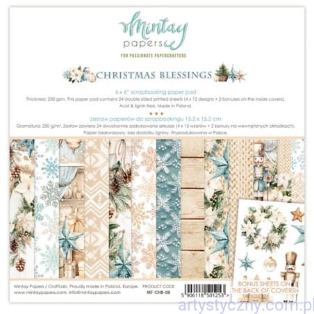 MT-CHB-08 Zestaw papierów do scrapbookingu Mintay - Christmas Blessings - 15x15cm