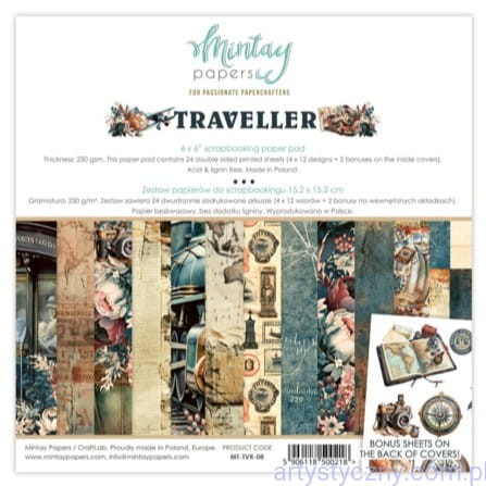 MT-TVR-08 Zestaw papierów do scrapbookingu Mintay - Traveller - 15x15cm