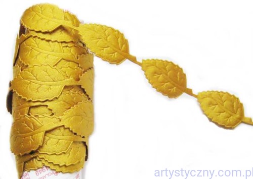 Satynowe aplikacje taśma aplikacyjna Liście Listki podłużne 20szt - Złote