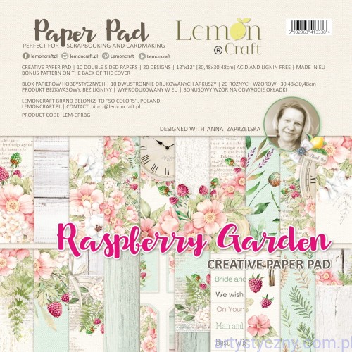 LEM-CPRBG Raspberry Garden - Blok kreatywny - Zestaw papierów do scrapbookingu 30x30cm - Lemoncraft