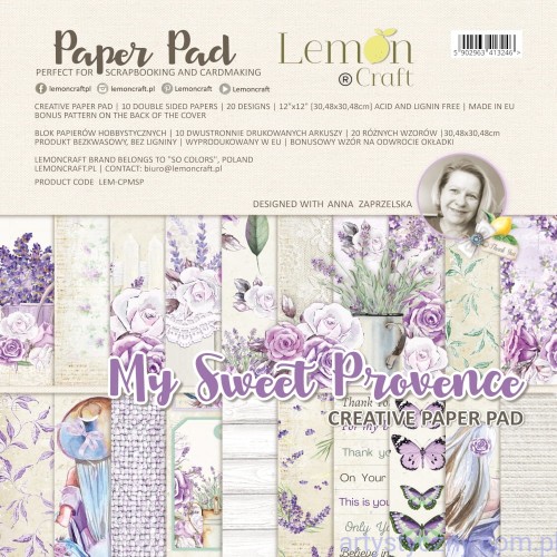 LEM-CPMSP My Sweet Provence - Blok kreatywny - Zestaw papierów do scrapbookingu 30x30cm - Lemoncraft
