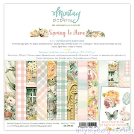 MT-SPR-08 Zestaw papierów do scrapbookingu Mintay - Spring is Here - 15x15cm Wielkanoc