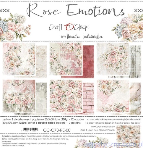 Zestaw papierów do scrapbookingu Craft o'Clock - Rose Emotions - 30x30cm CC-C73-RE-00