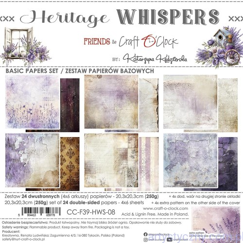 Zestaw papierów do scrapbookingu Craft o'Clock - Basic Paper Heritage Whispers - 6ark - 20x20cm CC-F39-HWS-08