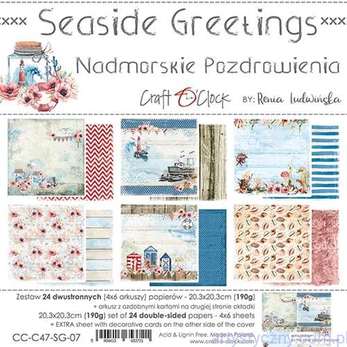 CC-C47-SG-07 Zestaw papierów do scrapbookingu Craft o'Clock - Seaside Greetings - 6ark - 20x20cm