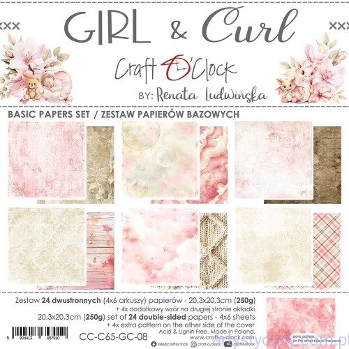 CC-C65-GC-08Zestaw papierów do scrapbookingu Craft o'Clock - BASIC Girl and Curl - 6ark - 20x20cm