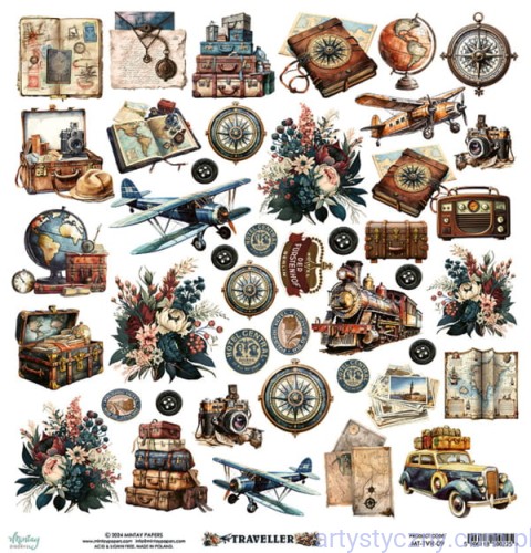 Papier do scrapbookingu Mintay z elementami do wycięcia - Traveller 09 MT-TVR-09
