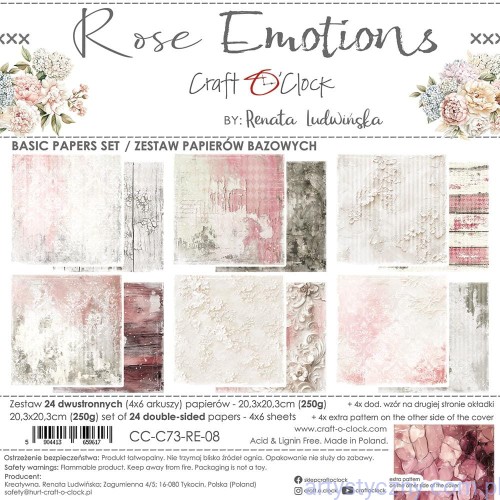 Zestaw papierów do scrapbookingu Craft o'Clock - BASIC Rose Emotions - 6ark - 20x20cm CC-C73-RE-08