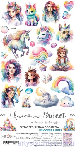 Flowers and Sweets – Unicorns and Girls - 10ark - Zestaw dodatków do wycinania - Craft o'Clock CC-C61-US-12