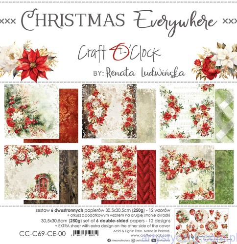 CC-C69-CE-00 Zestaw papierów do scrapbookingu Craft o'Clock - Christmas Everywhere - 30x30cm