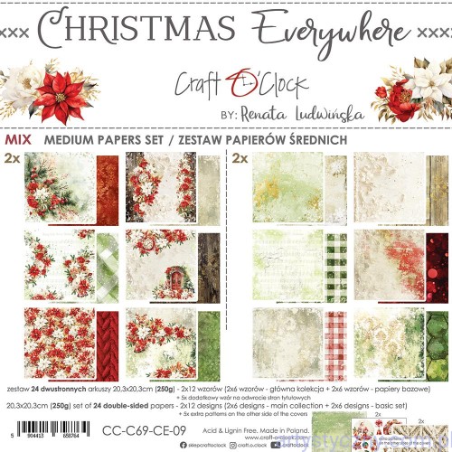 Zestaw papierów do scrapbookingu Craft o'Clock - Mix Paper Set - Christmas Everywhere - 20x20cm CC-C69-CE-09
