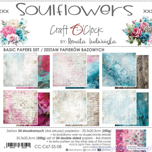 Zestaw papierów do scrapbookingu Craft o'Clock - Basic Paper - Soulflowers - 6ark - 20x20cm CC-C67-SS-08