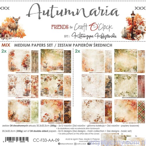 Zestaw papierów do scrapbookingu Craft o'Clock - Autumnaria MIX - 20x20cm CC-F33-AA-09