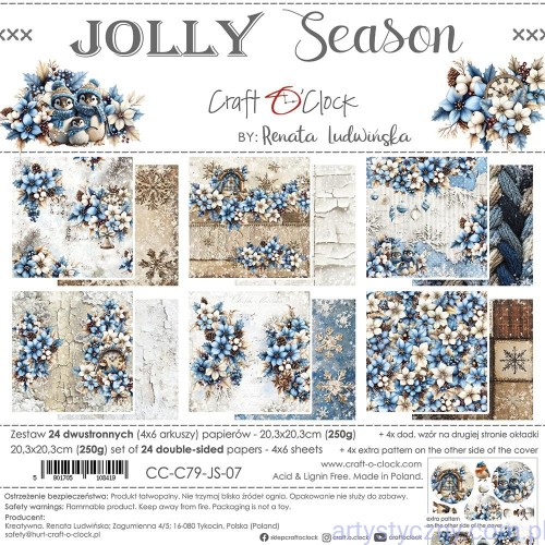 CC-C79-JS-07 Zestaw papierów do scrapbookingu Craft o'Clock - Jolly Season - 20x20cm - 6ark
