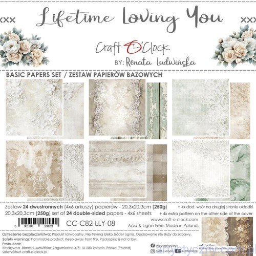 CC-C82-LLY-08 Zestaw papierów do scrapbookingu Craft o'Clock -BASIC Lifetime Loving You  - 6ark - 20x20cm