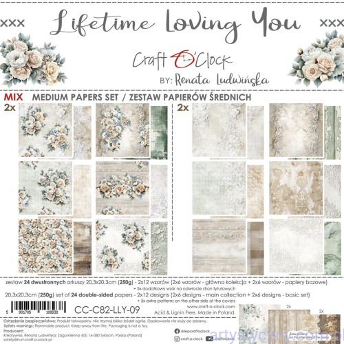 CC-C82-LLY-09 Zestaw papierów do scrapbookingu Craft o'Clock - MIX Lifetime Loving You  - 20x20cm