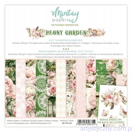 Mintay-Peony-Garden-maly-bloczek-Zestaw papierów do scrapbookingu Mintay - Peony Garden - 15x15cm